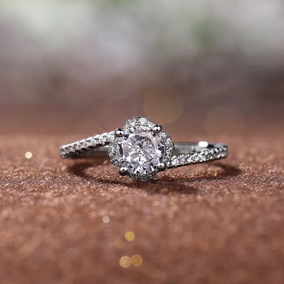 😍Beautiful CZ Diamond Twisted Macro Pave Silver Pure Flower Wedding Ring, K844 - Picture 3 of 8